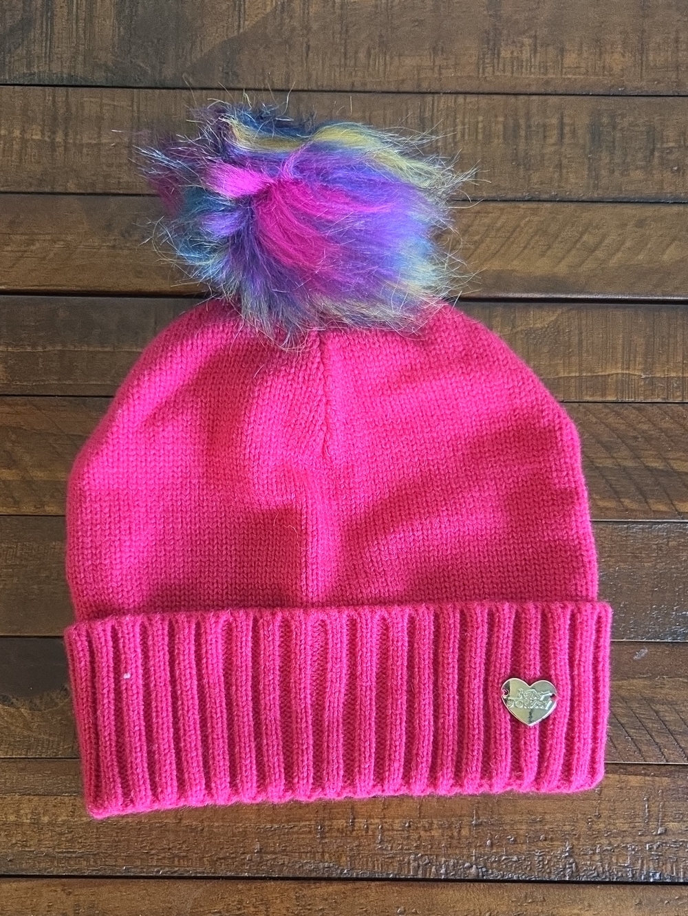 Betsey Johnson Pink Knit Beanie Multicolor Pom Pom - Picture 1 of 6